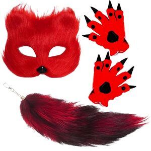 5263 Therian Mask And Tail Set For Girls - Halloween Cat, Fox